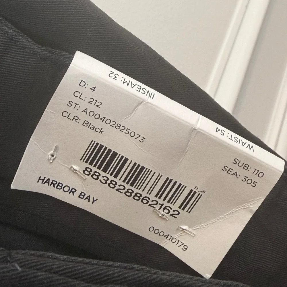 Harbor Bay Mens Black Pleated Cotton Dress Pants 54x32‎ Hidden Waist Relaxer NEW